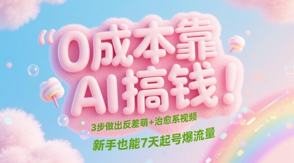 0成本靠AI搞钱！3步做出反差萌+治愈系视频，新手也能7天起号爆流量-聚业