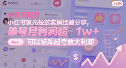 小红书聚光投放实操经验分享，单号月利润超1w+，可以矩阵起号放大利润-聚业