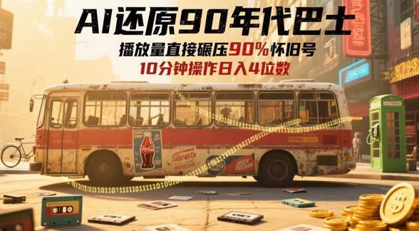 AI还原90年代巴士，一帧就让70后泪崩，播放量直接碾压90%怀旧号，每天操作十分钟，日入四位数-聚业