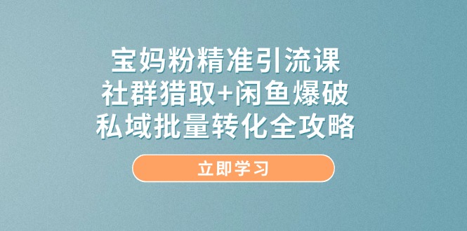 宝妈粉精准引流课，社群猎取+闲鱼爆破，私域批量转化全攻略-聚业