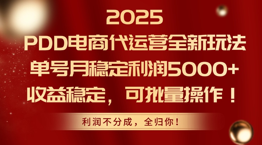 2025PDD电商代运营全新玩法，单号月稳定利润5000+，收益稳定，可批量操作-聚业