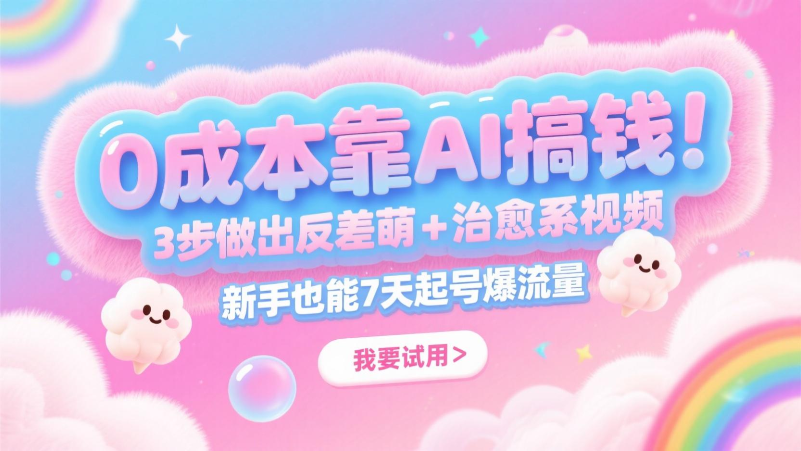 0成本靠AI搞钱！3步做出反差萌+治愈系视频，新手也能7天起号爆流量，月入5位数-聚业