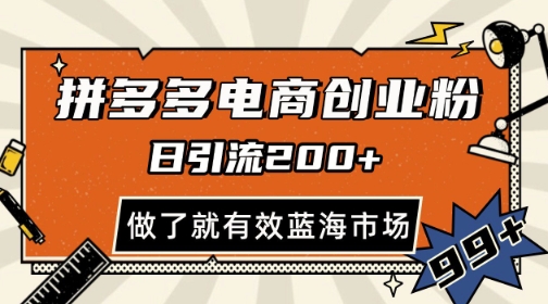 拼多多引流电商创业粉，日引200+，可矩阵放大，做了就有效【揭秘】-聚业