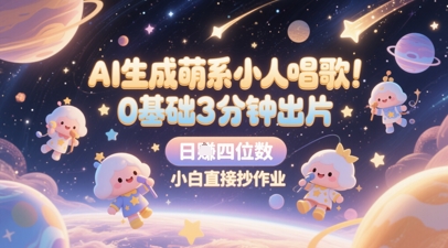 AI生成萌系小人唱歌，0基础3分钟出片，28个作品涨粉8.9W，单条最高19W赞，日入四位数，小白直接抄作业-聚业