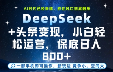 DeepSeek+头条变现，保姆级教学，小白轻松上手，日入8张+【揭秘】-聚业