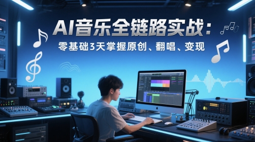 AI音乐全链路实战变现课：零基础3天掌握原创、翻唱、变现-聚业