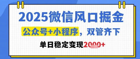 2025微信风口掘金，公众号+小程序双管齐下，单日稳定变现1k+【揭秘】-聚业