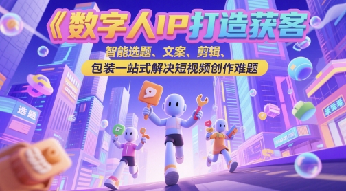 数字人IP打造获客变现实操课，智能选题、文案、剪辑、包装一站式解决短视频创作难题-聚业