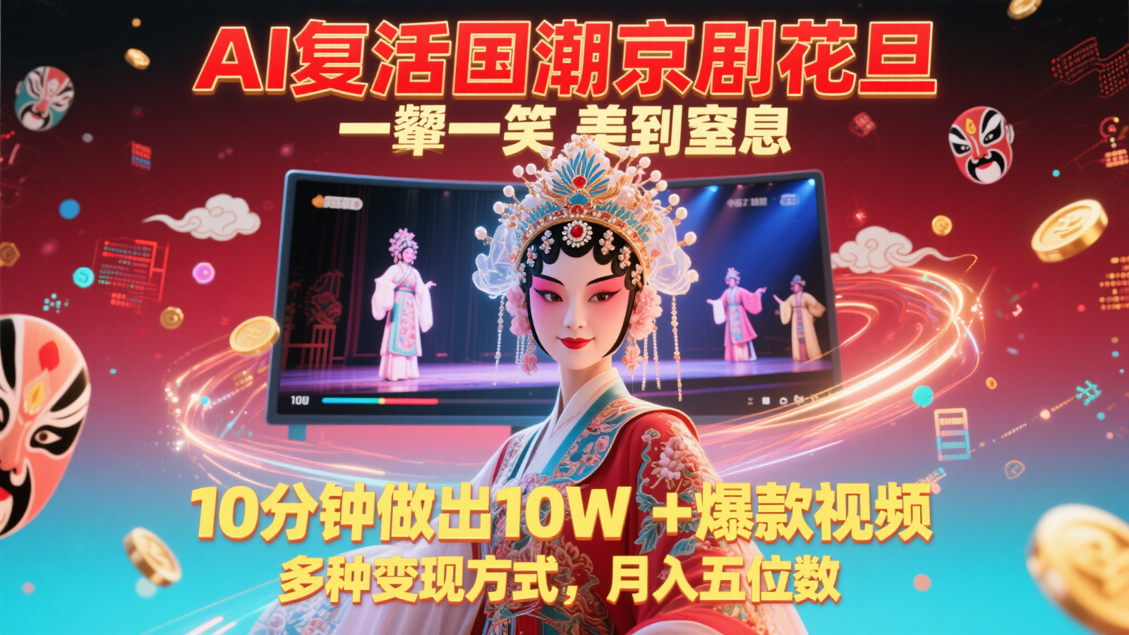 AI复活国潮京剧花旦，一颦一笑美到窒息，10分钟做出10W+爆款视频，多种变现方式-聚业