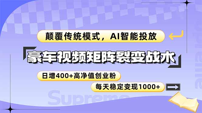 豪车视频矩阵裂变战术，颠覆传统模式，AI智能投放，日增400+高净值创业…-聚业