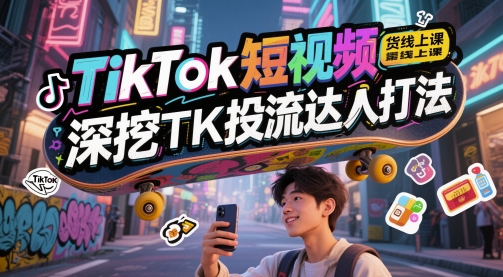 TikTok短视频带货线上课，深挖TK投流达人打法-聚业