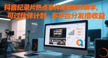 抖音纪录片热点事件视频制作教学，可过伙伴计划，多平台分发撸收益-聚业