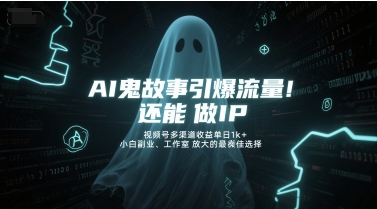AI鬼故事引爆流量，还能做IP，视频号多渠道收益单日1k+，小白副业、工作室放大的最佳选择-聚业